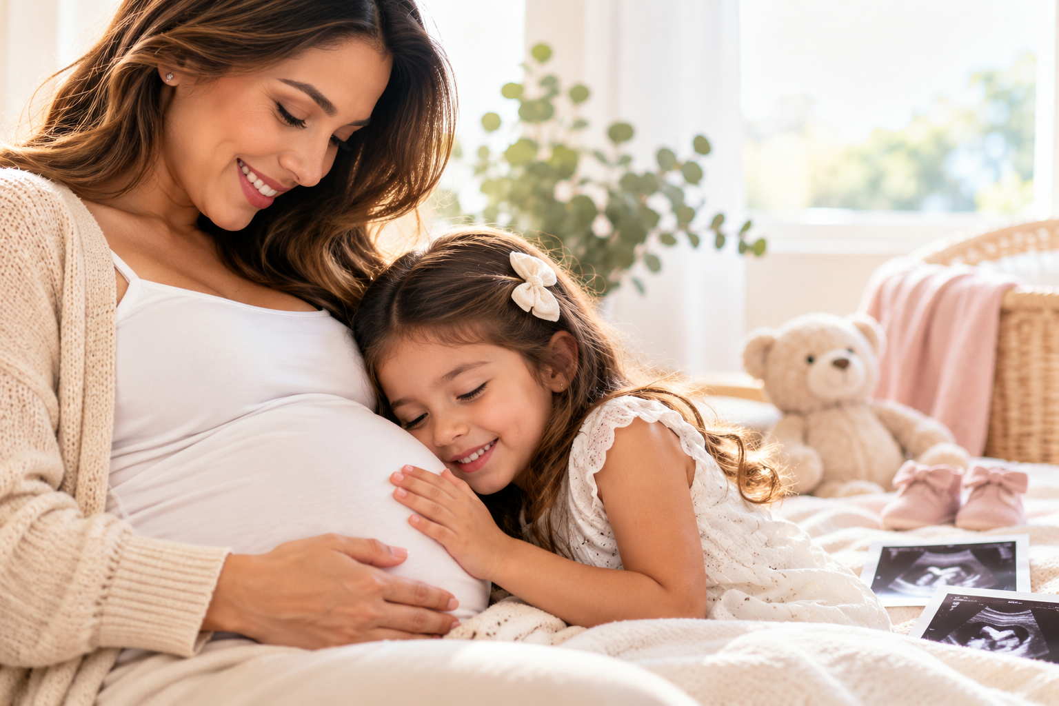 Mamá embarazada con su hija - Maternidad Colsanitas